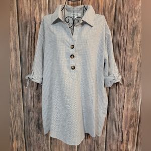 Long blue linen blouse XL